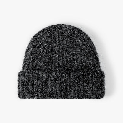 Black heathered wool ribbed cuffed knit beanie product view