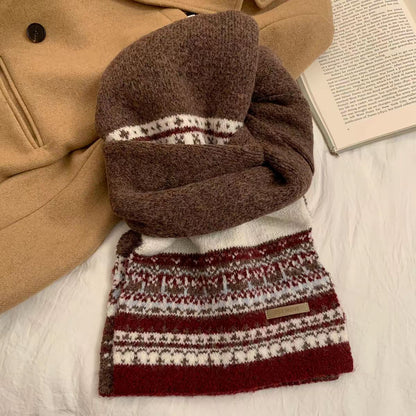 Product image for Scarvii - Fuzzy Geometric Band Knit Scarf (Brown)