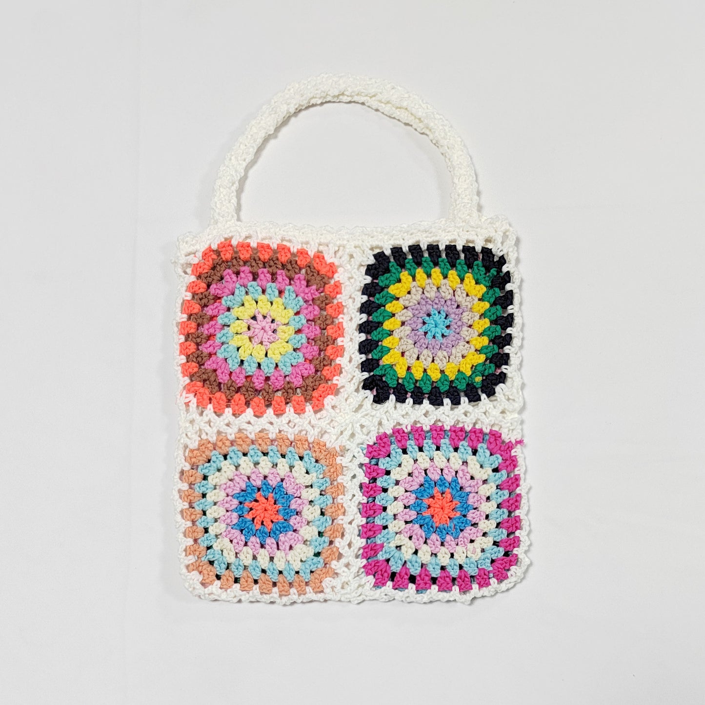 Bohemian Hand-Crocheted Color Block Tote Bag