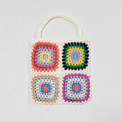 Bohemian Crocheted Color Block Tote Bag