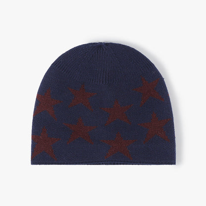 Navy star jacquard fleece-lined knit beanie product view