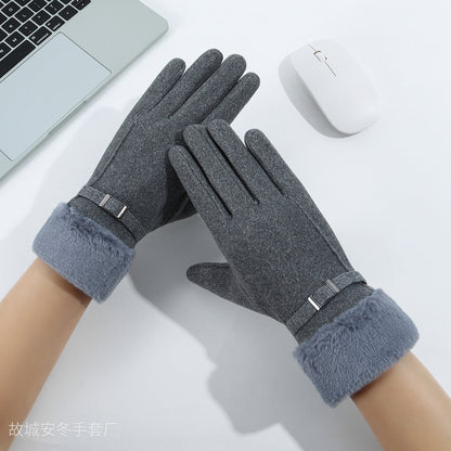 Gloving - Fuzzy Turned-Cuff Buckle Gloves