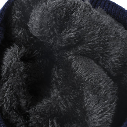 Black star jacquard fleece-lined knit beanie product view