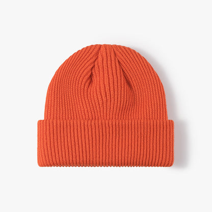 Orange solid ribbed cuffed acrylic knit beanie product view