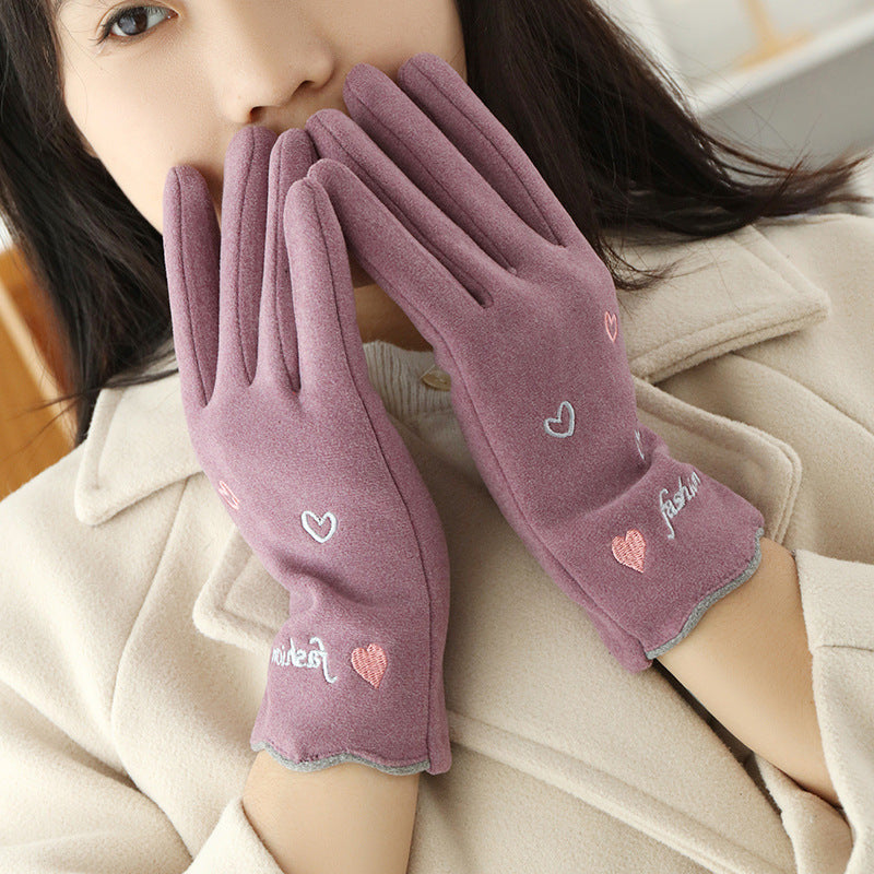 Gloving - Embroidered Heart Extended-Cuff Gloves