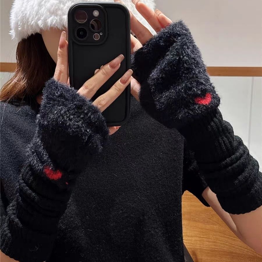 半指手套女冬季露指可爱护胳膊袖子手臂套针织堆堆袖长款袖套保暖