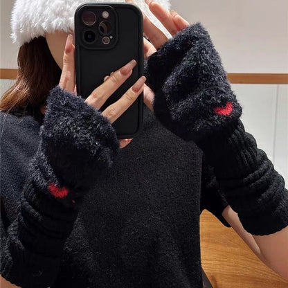 半指手套女冬季露指可爱护胳膊袖子手臂套针织堆堆袖长款袖套保暖