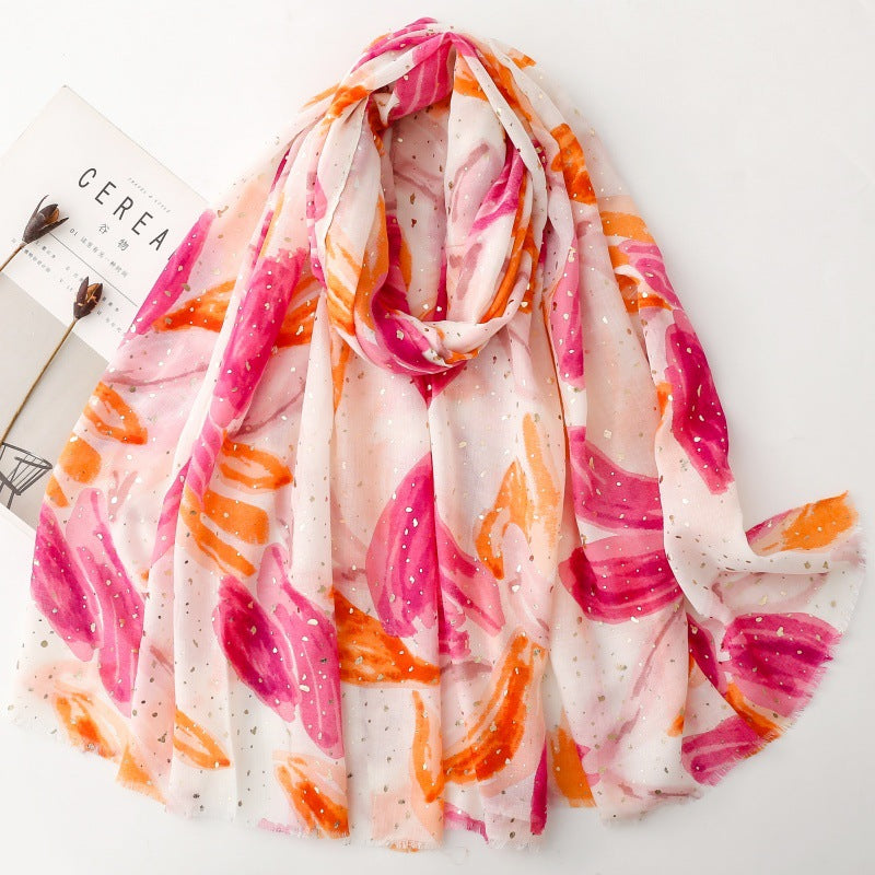 Red abstract leaf foil wrap scarf product view