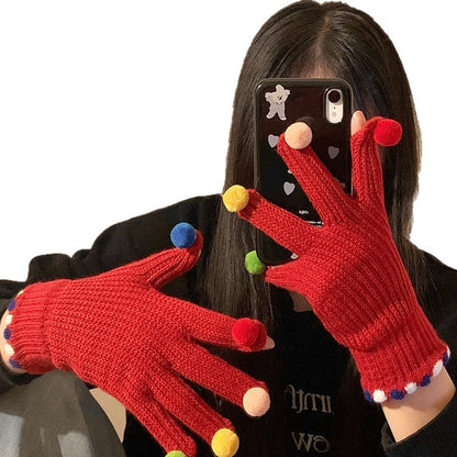Gloving - Multicolor Pom-Pom Ribbed Gloves