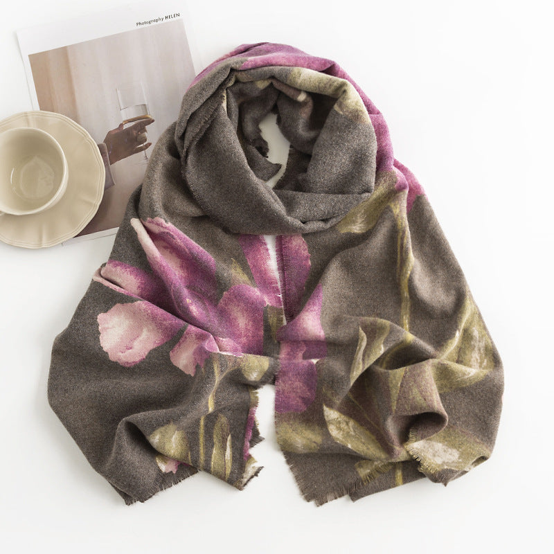 Scarvii - Hibiscus Print Tassel Scarf