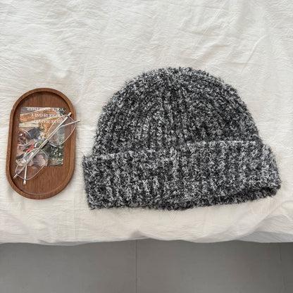 Gray textured fleck knit beanie flat lay
