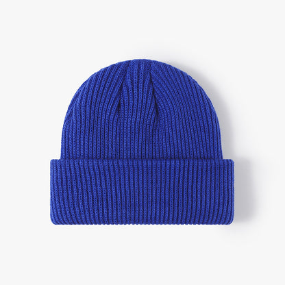 Blue solid ribbed cuffed acrylic knit beanie product view