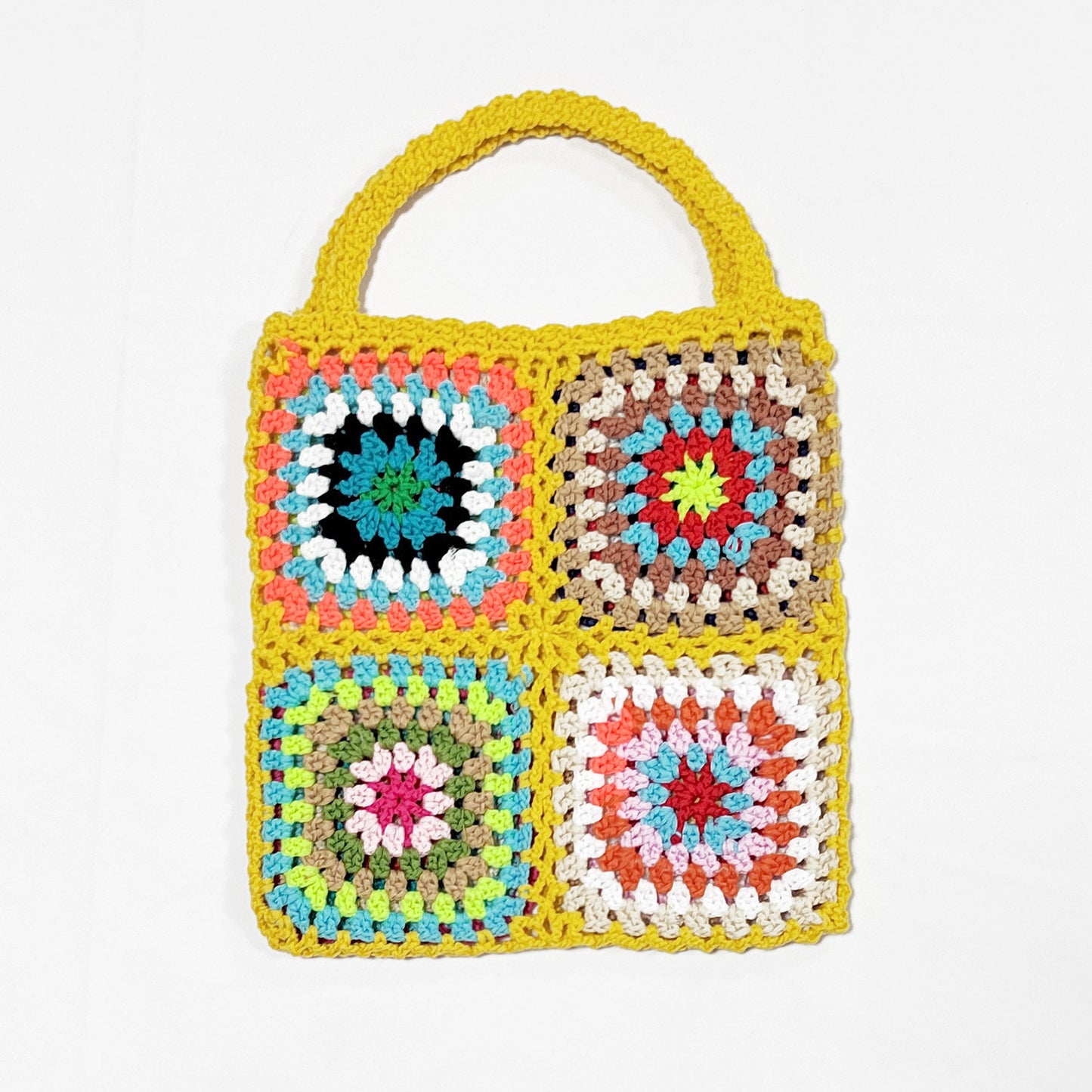 Bohemian Hand-Crocheted Color Block Tote Bag