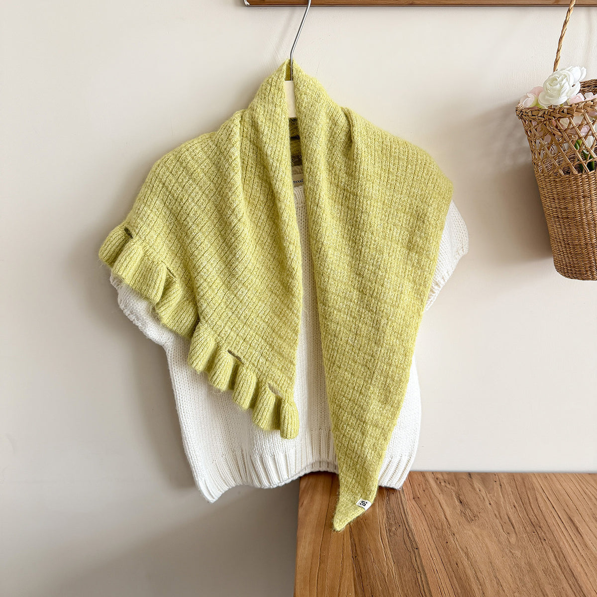 Product image for Scarvii - Fuzzy Knit Fringe Triangle Scarf (Yellow)