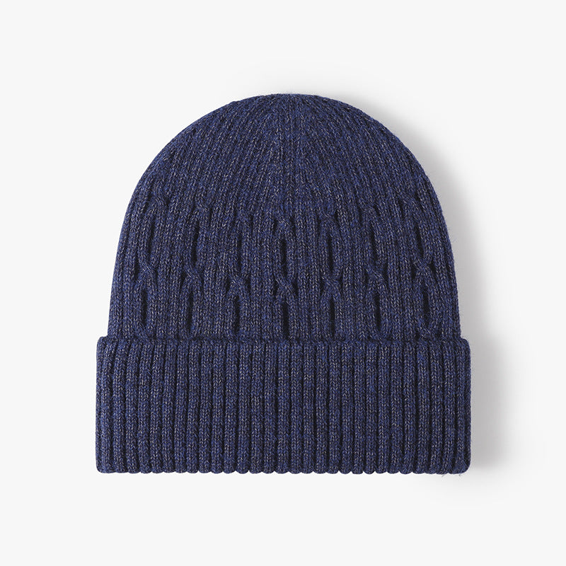 Navy fleece-lined cable-knit cuffed beanie product view