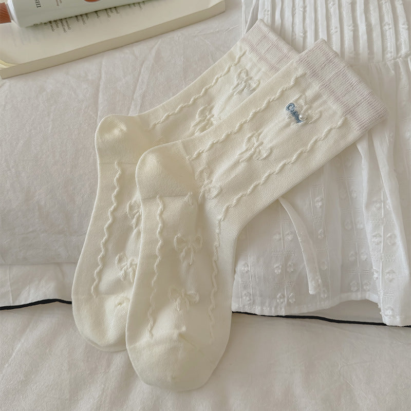 Product image for Rufia - Patterned Design Crew Socks (Cream)