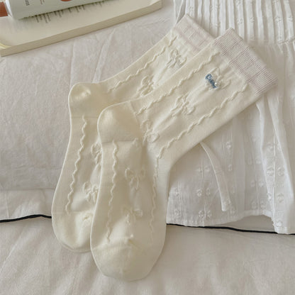 Product image for Rufia - Patterned Design Crew Socks (Cream)