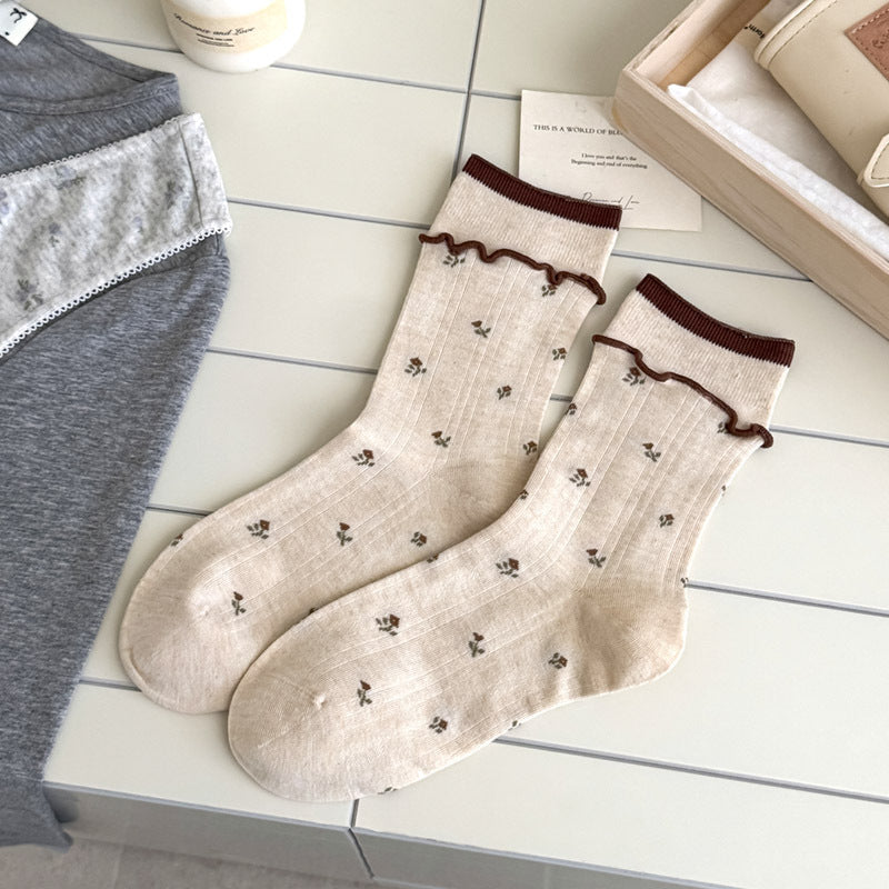 Product image for Rufia - Women's Floral Winter Crew Socks (Ivory)
