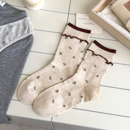 Product image for Rufia - Women's Floral Winter Crew Socks (Ivory)