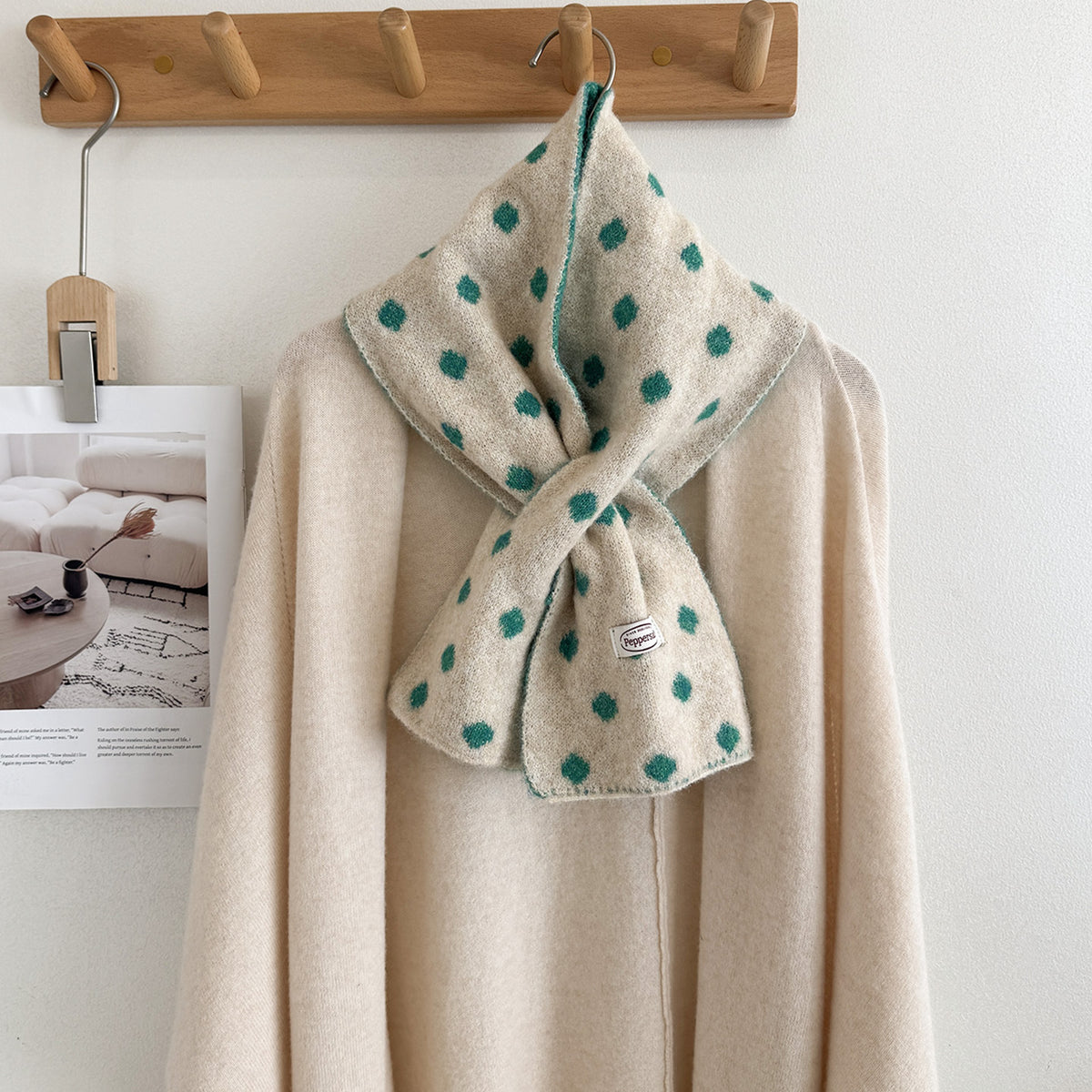 Product image for Scarvii - Polka Dot Narrow Scarf (Ivory)