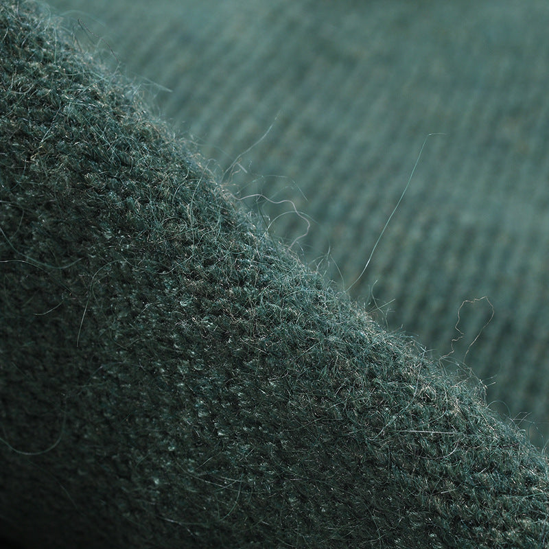 Green soft knit ear-coverage beanie detail