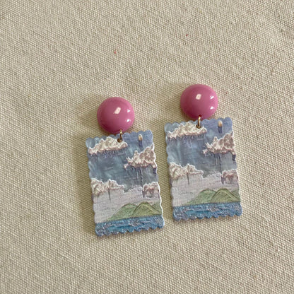 Sweet Oil Painting Floral Earrings