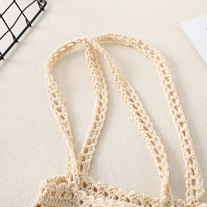 Cosbai Bohemian crochet woven tote bag displayed upright with handles