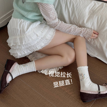 远润家秋冬小清新复古小花中筒袜子女秋少女风无骨堆堆女袜