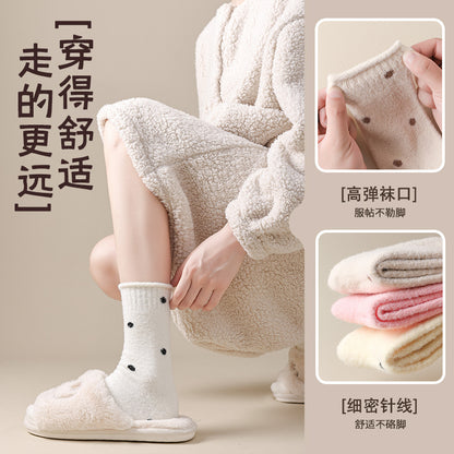 阿程家批发袜子女款秋冬加绒加厚保暖绒月子袜睡眠波点卷边堆堆袜