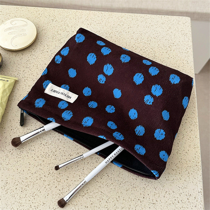 Cosbai - Ribbed Blue Dot Cosmetic Bag