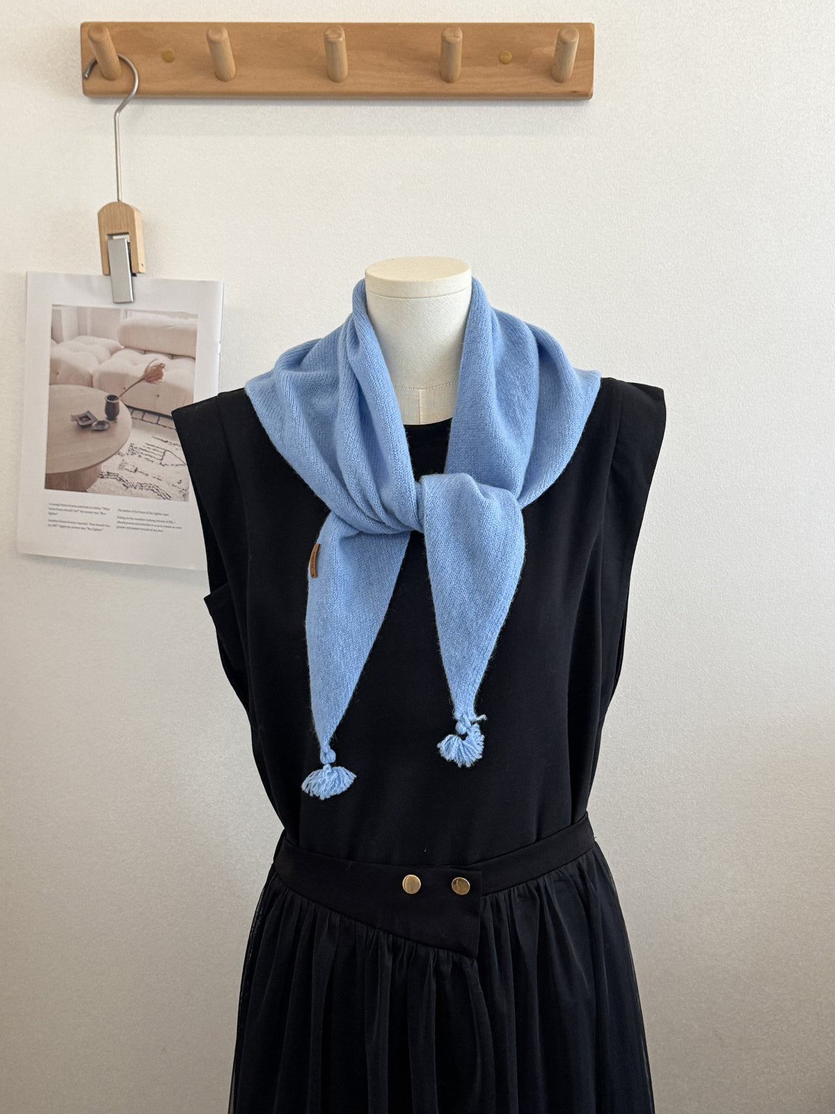Product image for Scarvii - Knit Tassel Triangle Scarf (Sky Blue)