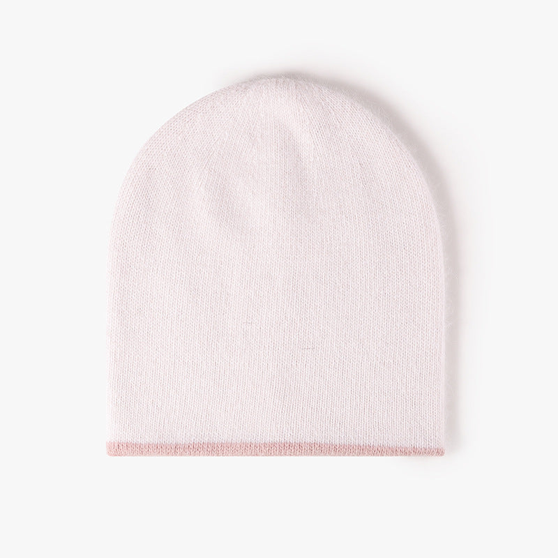 Blush Pink reversible contrast-edge knit beanie product view