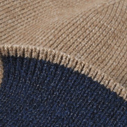 Navy faux fur-lined contrast patch knit beanie product view
