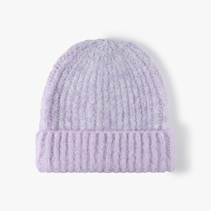 Purple two-tone ribbed cuffed beanie product view