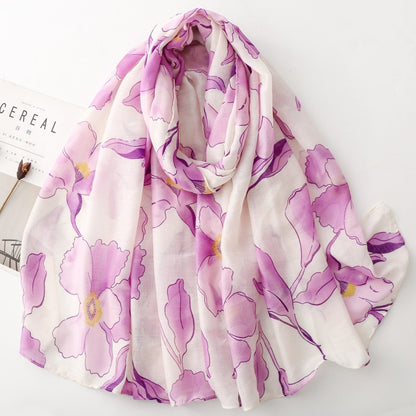 Purple Watercolor Poppy Floral Wrap Scarf, draped front view