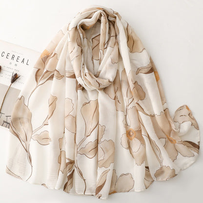 Khaki Watercolor Poppy Floral Wrap Scarf, draped front view