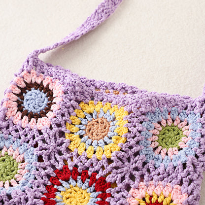 Cosbai Bohemian tassel crochet crossbody bag hanging with strap visible