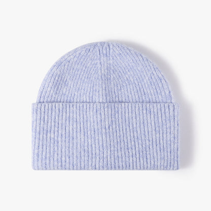 Light Blue fuzzy ribbed wide cuff knit beanie product view