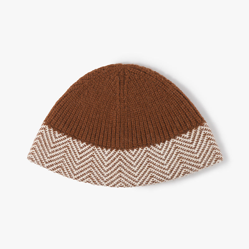 Caramel herringbone cuff textured knit beanie product view