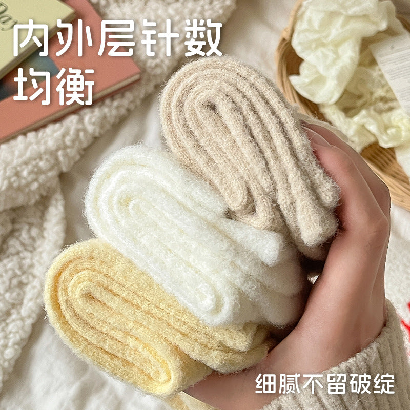 阿程家批发澳绒袜子女士秋冬加绒加厚中筒袜保暖冬季蝴蝶结堆堆袜