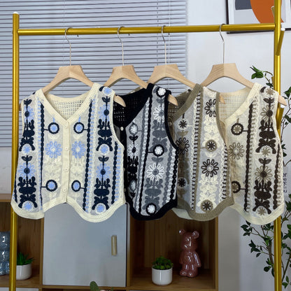 Crosa - Vintage Openwork Crochet Floral Vest