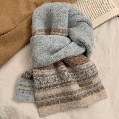 Product image for Scarvii - Fuzzy Geometric Band Knit Scarf (Blue)
