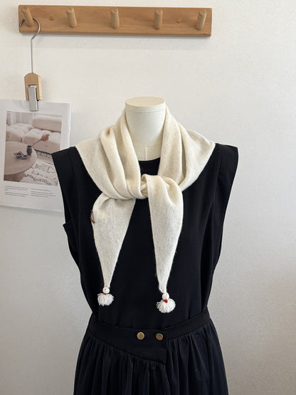 Product image for Scarvii - Knit Tassel Triangle Scarf (Ivory)