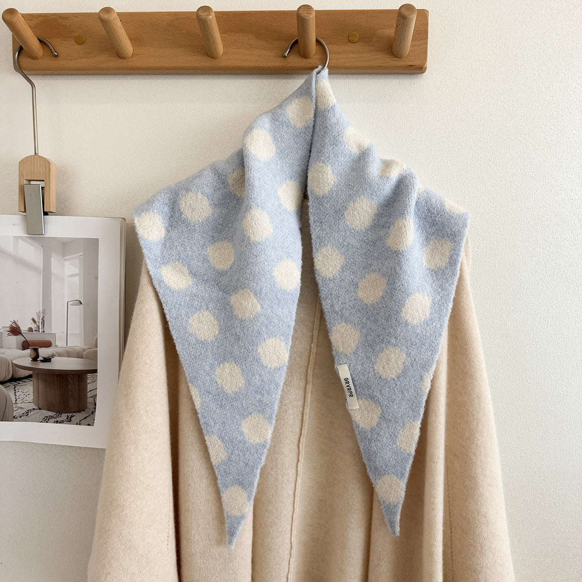 Product image for Scarvii - Fuzzy Polka Dot Triangle Scarf (Light Blue)