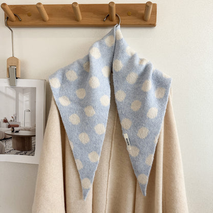 Product image for Scarvii - Fuzzy Polka Dot Triangle Scarf (Light Blue)