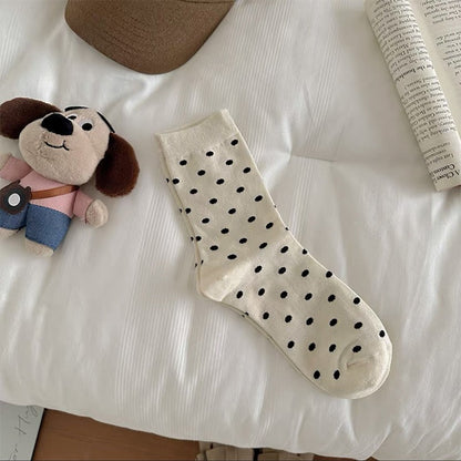 秋冬可爱小狗棉袜中筒女袜软糯舒适百搭休闲咖色系ins潮韩版长袜