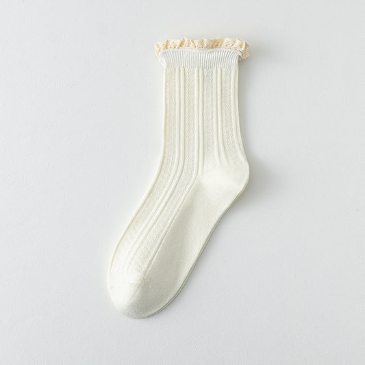 Rufia - Lace Trim Soft Knit Crew Socks