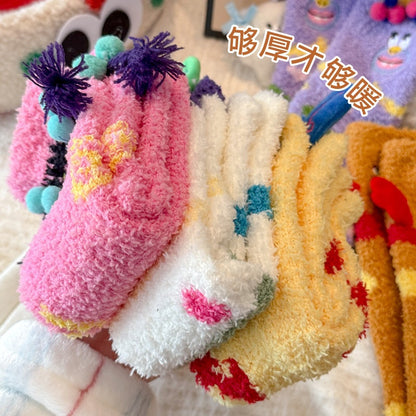 可爱卡通中筒袜女居家地板袜女跨境加厚睡眠袜女跨境新款保暖