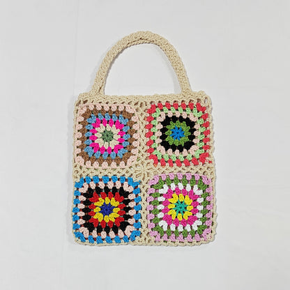 Bohemian Crocheted Color Block Tote Bag