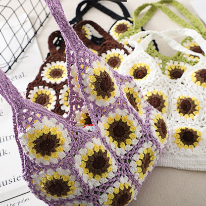 Cosbai Bohemian Sunflower Crochet Bag front view with sunflower pattern